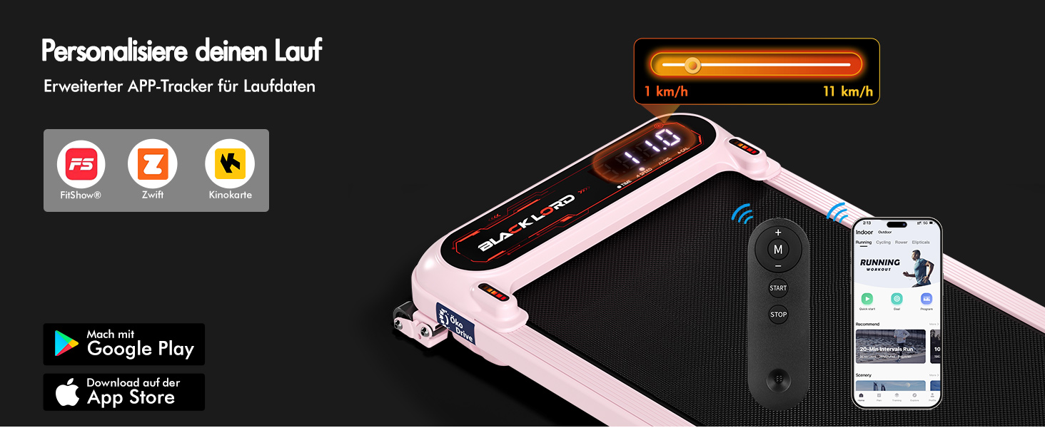 Біговий тренажер BLACK LORD X7 Laufband - ходьба під столом, 3.0PS, 130кг, Bluetooth, 3 рівня нахилу, рожевий