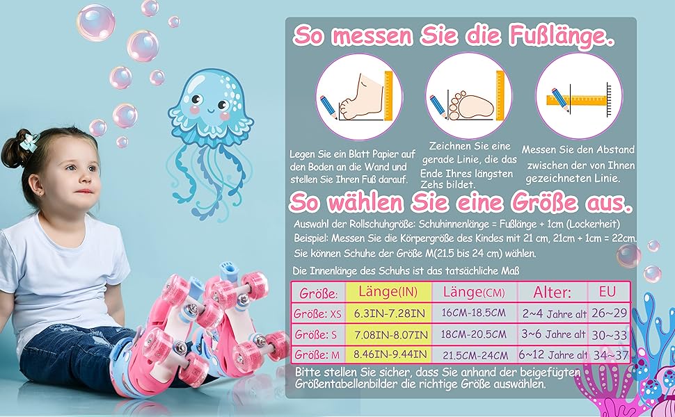 Дитячі ролики Meerjungfrau для дівчаток, 4 розміри, регульовані, з підсвічуванням, для початківців, рожеві