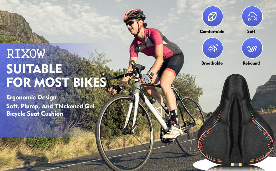 Покриття на сідло велосипеда, водонепроникний чохол для сідла, 27.5 * 23.5 см, м'яке покриття з відбиваючими смугами, підходить для електровелосипеда, тренажера, спінбайка (червоний)