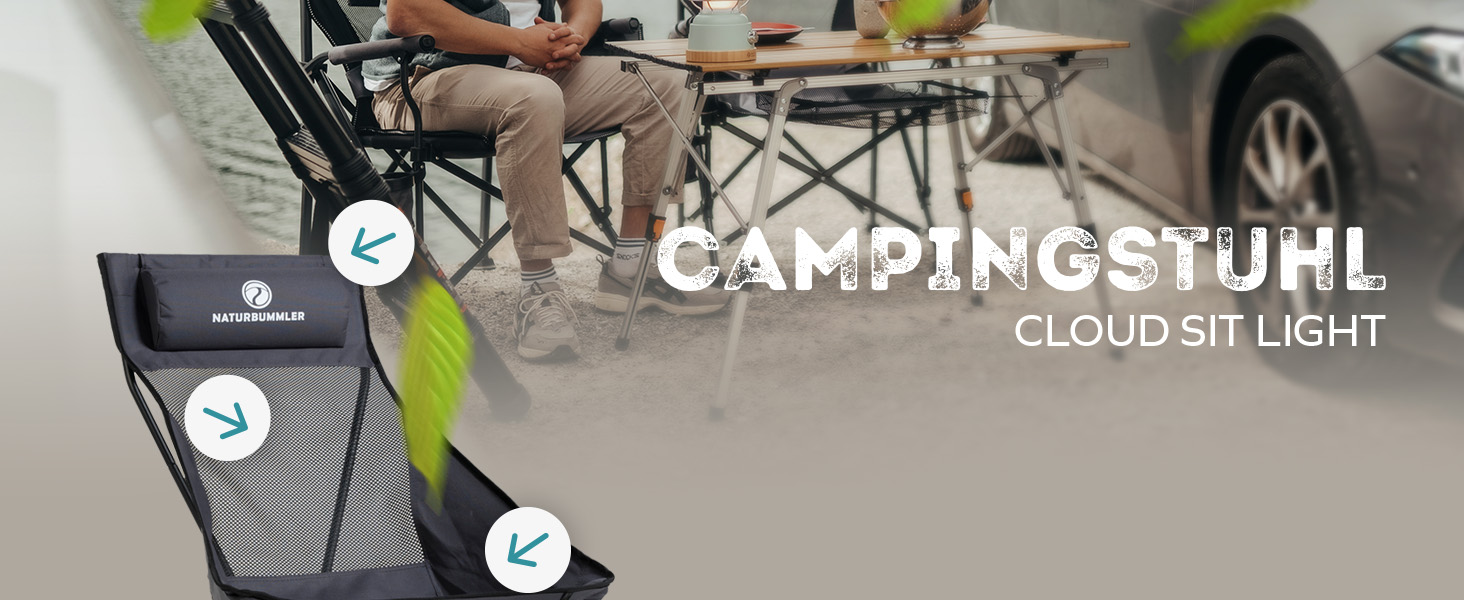 Складний туристичний стул NaturBummler Cloud Sit Light – ультралегкий (2,65 кг), дихаючий, з сумкою, 120 кг, для відпочинку на природі, риболовлі, саду (сірий)