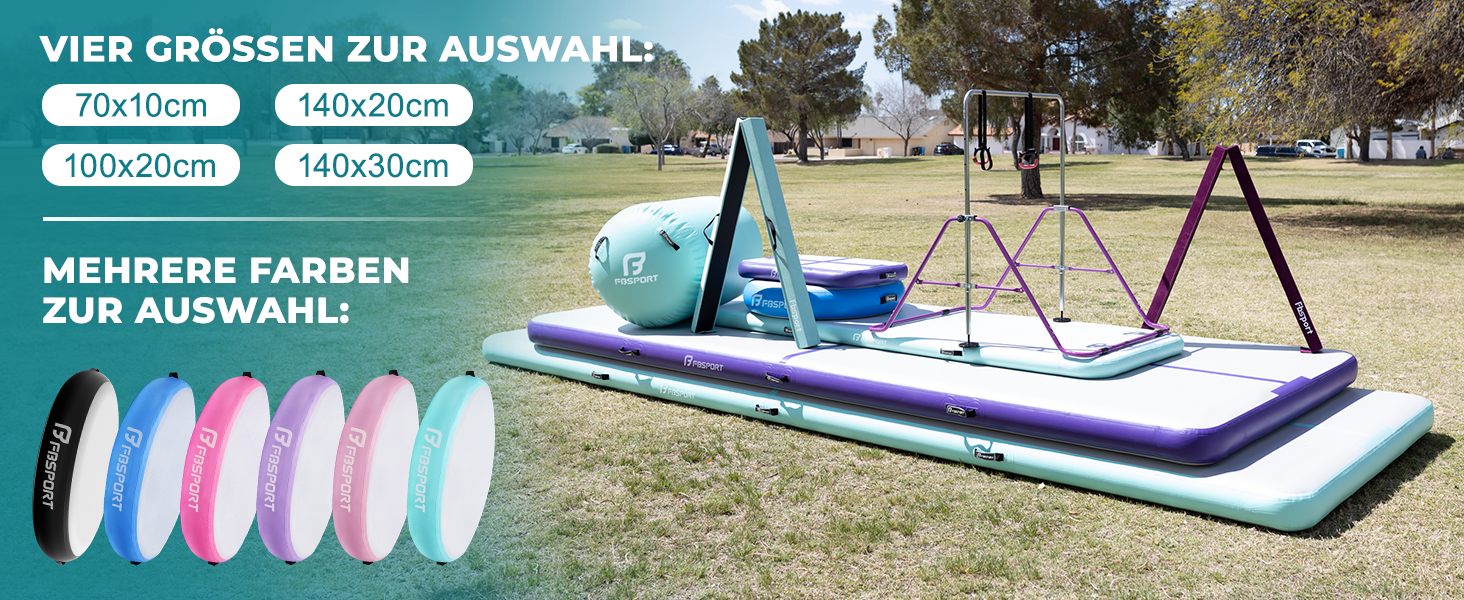 Airtrack Matte FBSPORT 100x20 см: Надувний килимок для гімнастики, акробатики та тренувань (м'ятний)