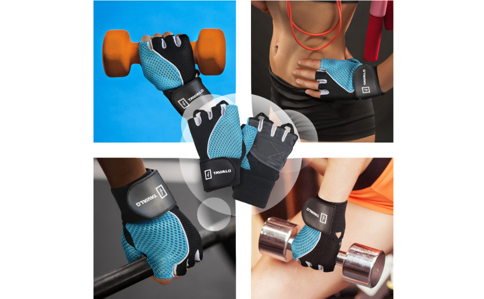 Рукавички для фітнесу та силових тренувань Fitnesshandschuhe (жіночі, розмір M 16-19 см, шкіра, блакитно-чорно-білі)