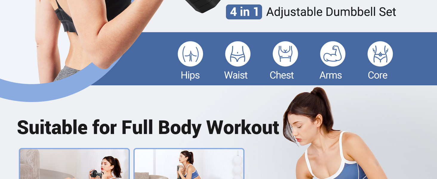 Набір гантелей Yoleo регульований 2/4 шт. для дому, 2 кг, 3 кг, 4 кг, 5 кг, з м'яким TPR-покриттям, для тренувань всього тіла, чорний