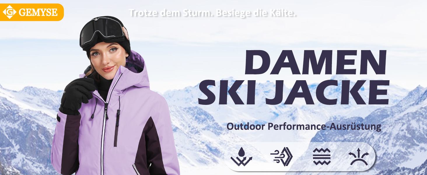 Жіноча лижна куртка GEMYSE: водонепроникна, вітронепроникна, тепла з капюшоном (Eislila/Morgengrau-Lila)