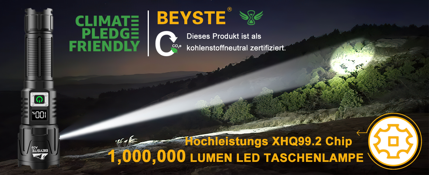 Ліхтар LED BEYSTE перезарядна, тактичний, 1,000,000 люмен, USB-C, для кемпінгу та надзвичайних ситуацій