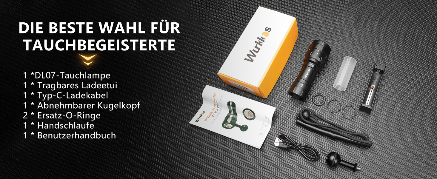 Ліхтар під водою Wurkkos DL07: 3000 люмен, 100 метрів, USB, з UV/Red світлом