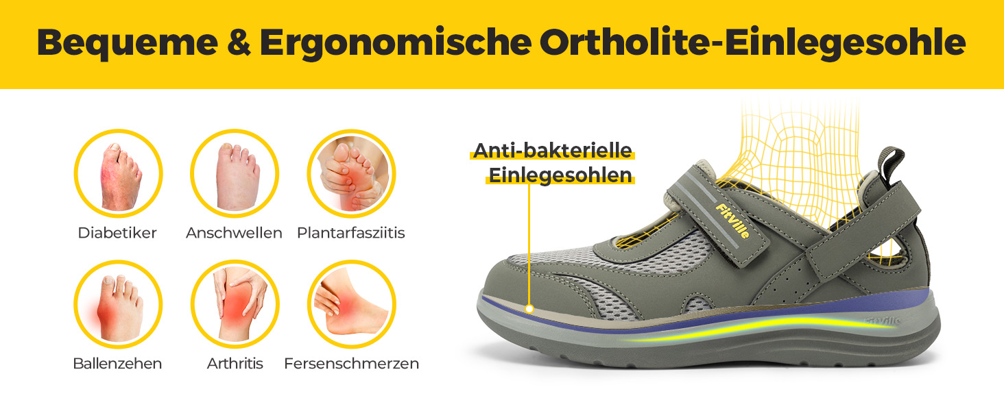 Сндалі для жінок FitVille з широкою колодкою для літніх місяців, модель Mary Jane, з застібкою на липучці (42.5 EU, чорні)