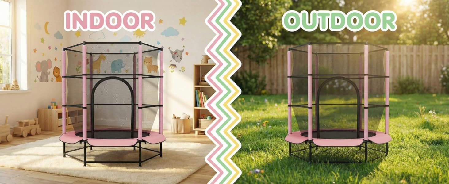 Трамплін для дітей LIFERUN Ø140см з сіткою безпеки, для ігор та тренувань, до 50 кг, рожевий