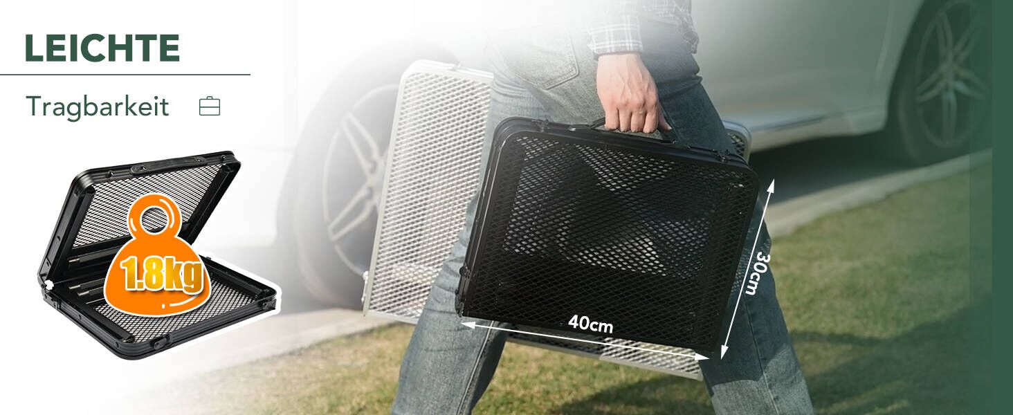 Складаний туристичний стіл EASTSTORM 60x40 см з металевою сіткою, 2 рівні висоти, для кемпінгу, саду, грилю (Чорний)