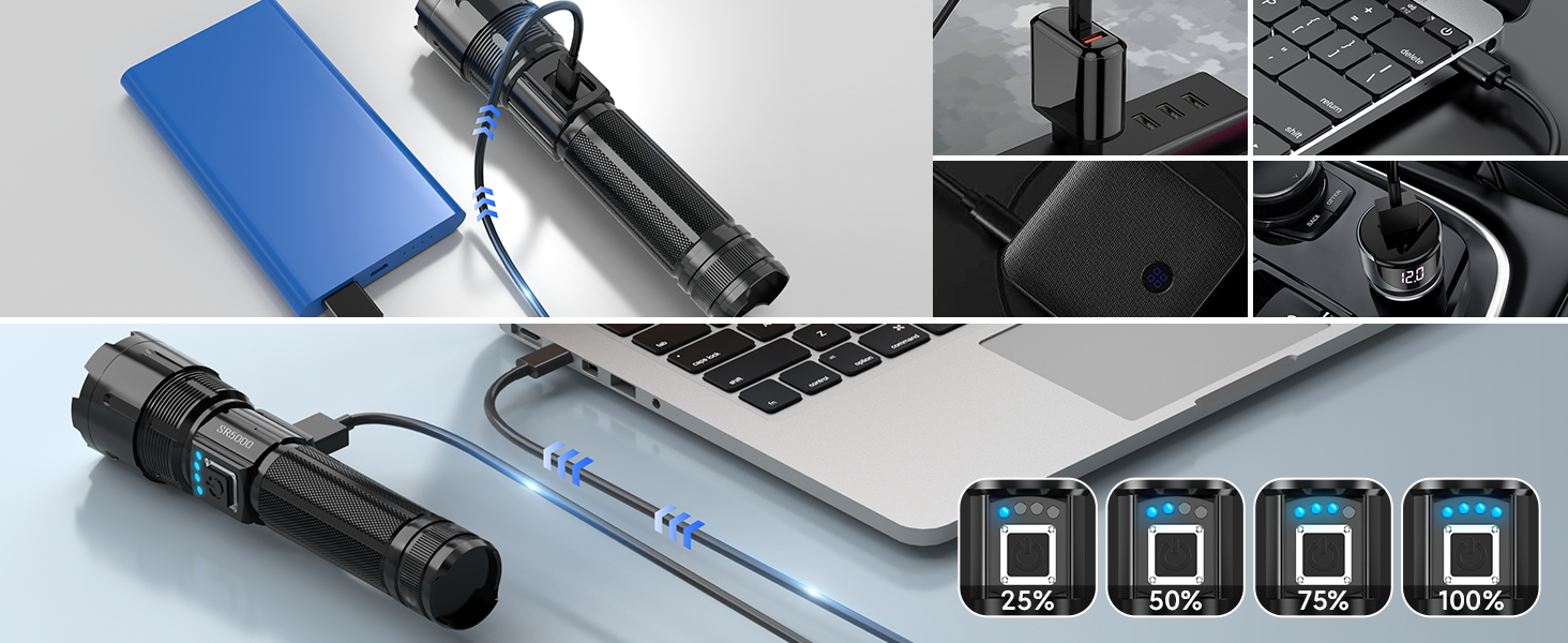 Ліхтар LED BUCASA 1000000 Люмен, XHP70.2, USB, Тактичний, IP67, 5 режимів, для кемпінгу та надзвичайних ситуацій