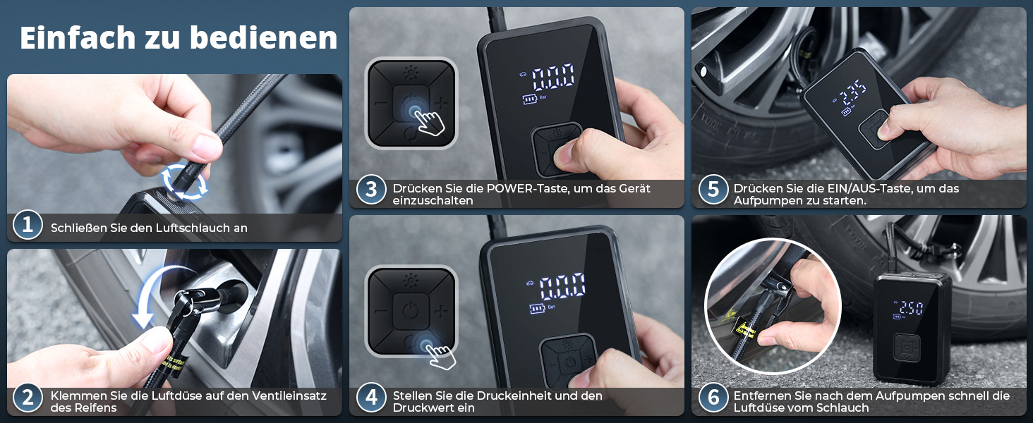 Електричний насос Oasser 150 PSI для велосипеда, авто, м'яча, кемпінгу з LED-ліхтариком