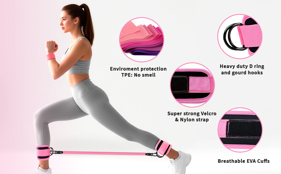 Набір еластичних стрічок для фітнесу (рожеві, 5 шт.)