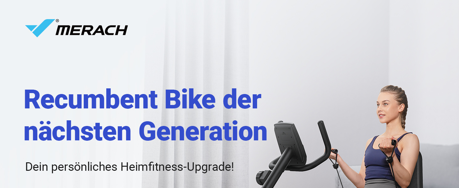 Велотренажер MERACH Liegeergometer для дому з 8 рівнями регулювання опору, Bluetooth, LCD-дисплеєм, датчиками пульсу та регульованою спинкою, чорний