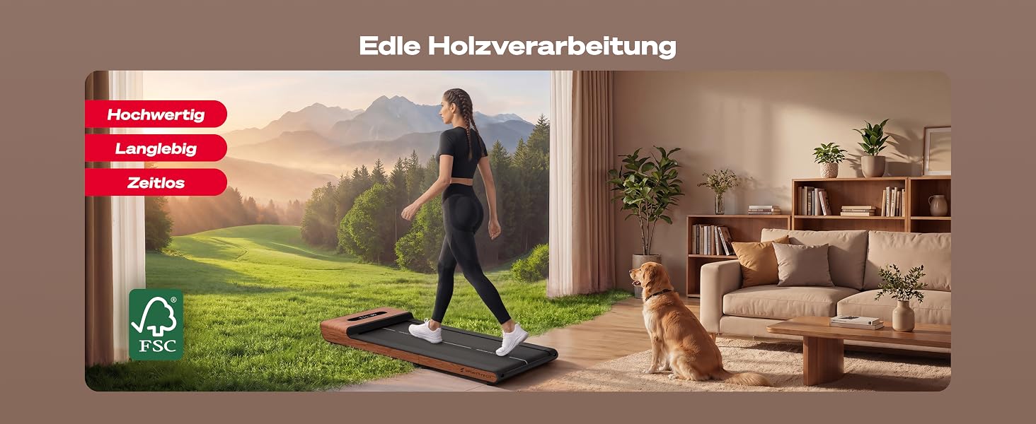 Складана бігова доріжка для ходьби Sportstech WoodPad Pro для дому та офісу, до 8 км/год, з лічильником кроків та підтримкою додатку, до 120 кг