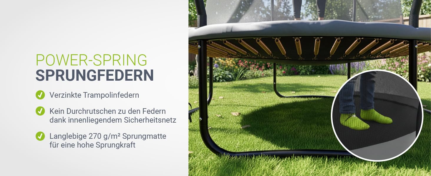 Трамплін Juskys SkyBounce Ø 228/305/366 см - Outdoor з сіткою, драбиною та пружинами PowerSpring