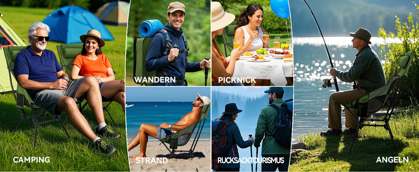 Складний туристичний стільчик Hochlehner з підголівником, 150 кг, чорний