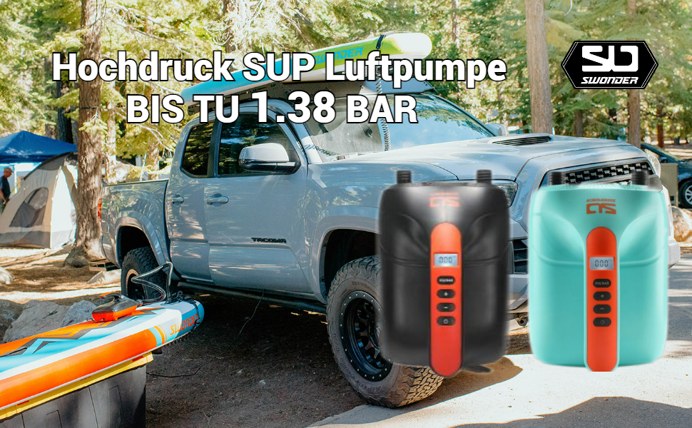 Електричний насос для SUP Swonder 20PSI з двоступеневою інфляцією, підходить для SUP, каяків та човнів, чорний