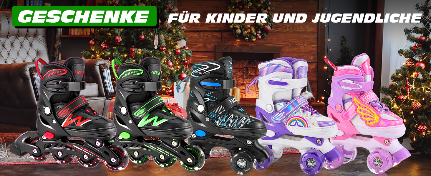 Роликові ковзани Hozzen для дітей, регульовані, ролики для дівчаток та хлопчиків, ролики з колесами, що світяться в темряві, ролики для використання в приміщенні та на вулиці, чорно-зелені