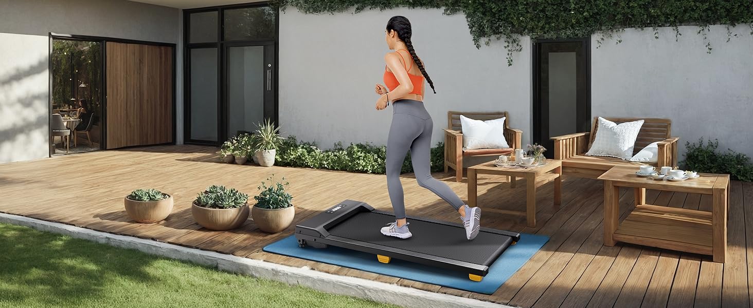 UREVO Walking Pad - біговий килимок з регулюванням нахилу 9%, тихий, з амортизацією, 2.5 к.с., для дому/офісу, з пультом, без монтажу, чорний