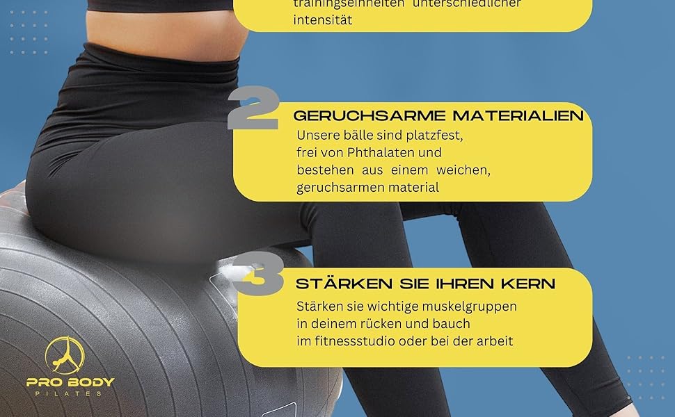 Піляболь для фітнесу та йоги ProBody Pilates Ball (65 см) - фітнес м'яч для тренувань, фізіотерапії та вагітності