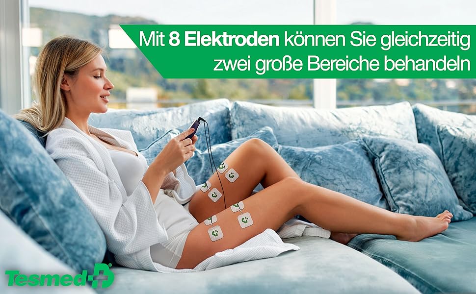 Електростимулятор м'язів TESMED Fit: EMS, TENS, масаж (3 в 1), 22 програми, 6 налаштовуються, для зняття болю та стимуляції м'язів живота, сідниць та грудей. Комплект з 8 електродів.