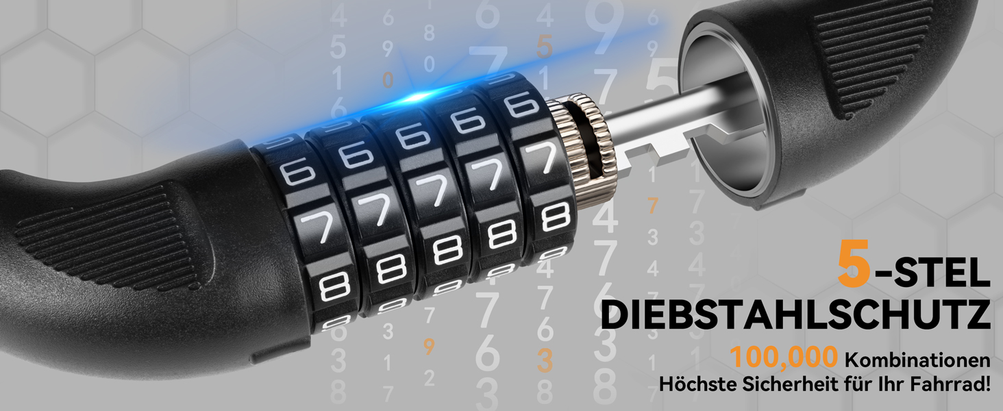Замки для велосипедів: надійне ланцюгове кільце з кодовим замком, 90 см, рівень безпеки 8, 5-значний код, для велосипеда, мотоцикла, ролера, дверей (чорний та білий - стабільний)