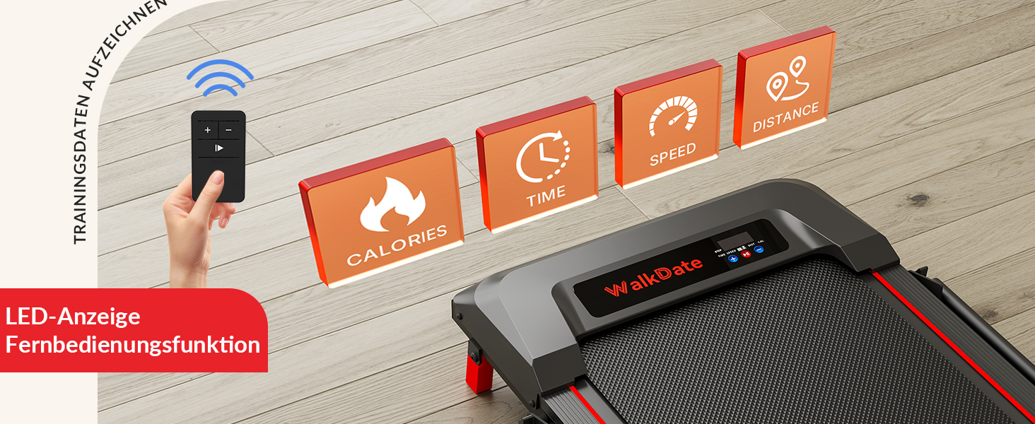 Біговий доріжки з нахилом 5%, компактний під стіл для дому та офісу, портативна бігова машина з LED дисплеєм, пульт дистанційного керування, вантажопідйомність 150 кг, 2.5HP тихий двигун (Чорний/Червоний)