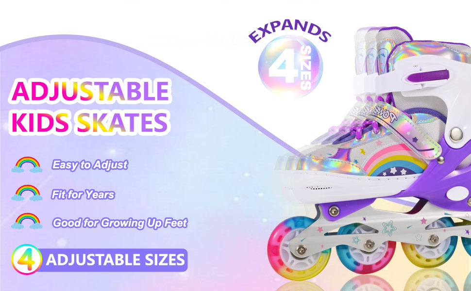 Регульовані роликові ковзани для дітей, дівчаток, початківців. Ролики для дітей та підлітків, кольори: фіолетовий, райдуга.
