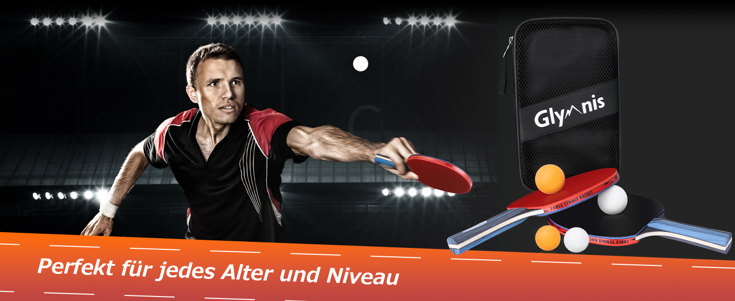 Набір для пінг-понгу Glymnis: 2 ракетки, 4 м'ячі, сумка. Підходить для початківців, сімей та професіоналів