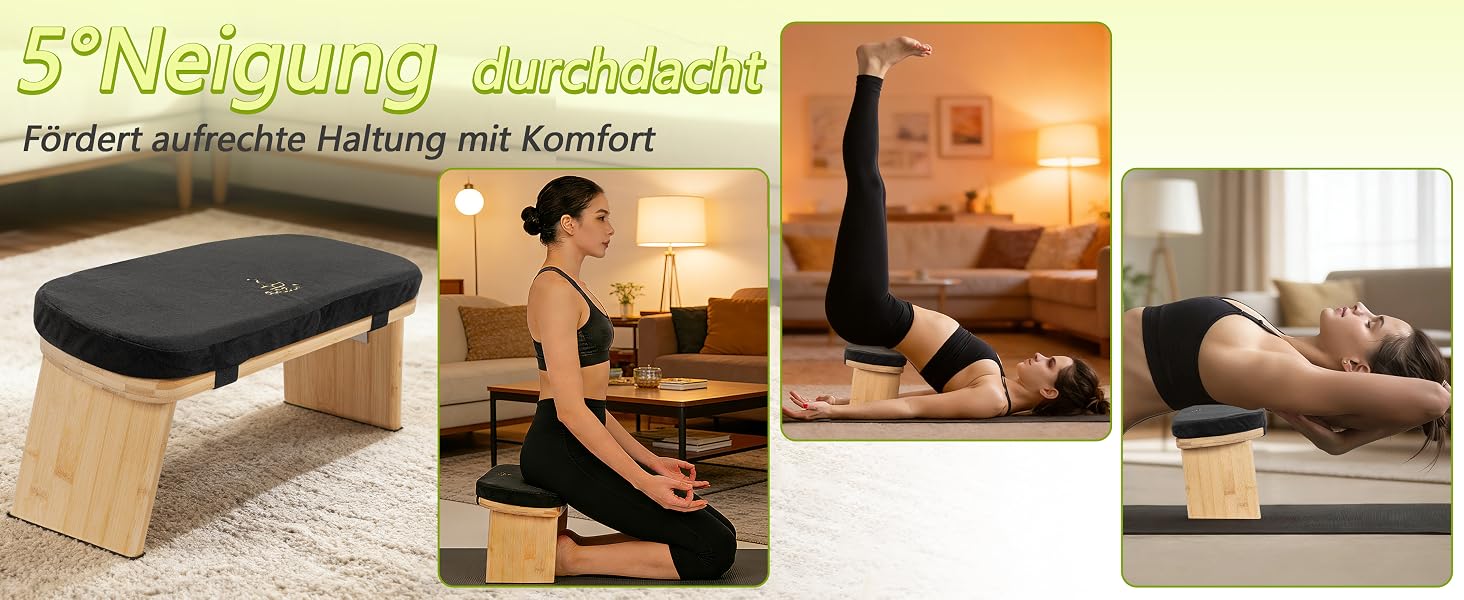 Складний медитативний стілець з бамбука Ergonomischer Meditationsbank: З подушкою, для молитви, йоги та медитацій - Сірий