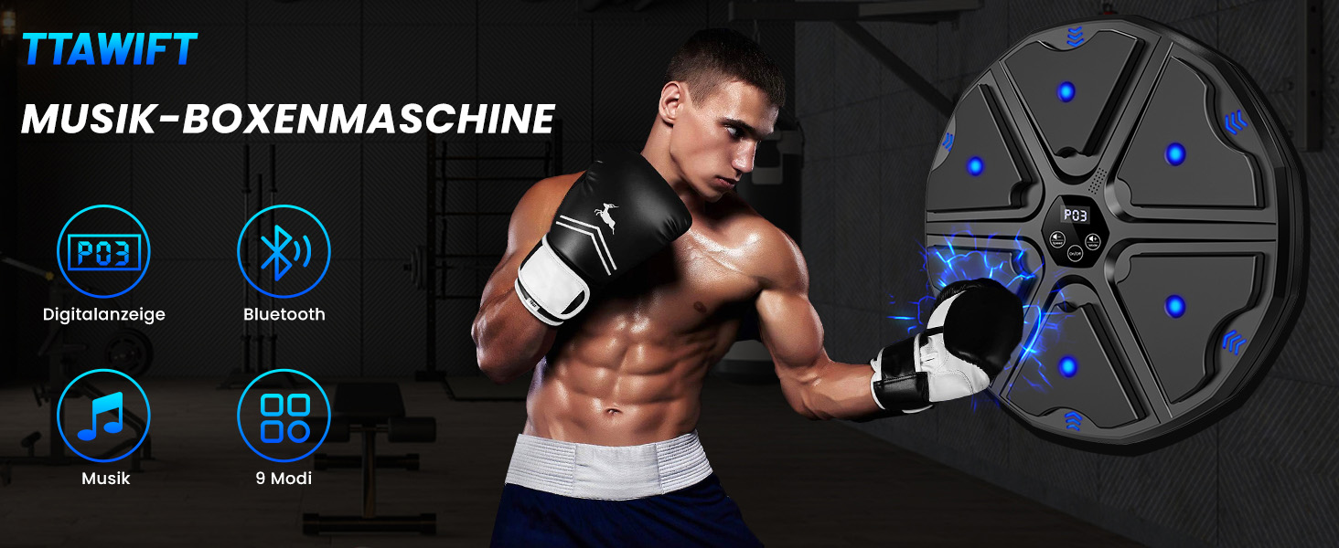 Музичний боксерський тренажер: електронна машина для ударів з Bluetooth, 9 режимів та музикою (чорний)