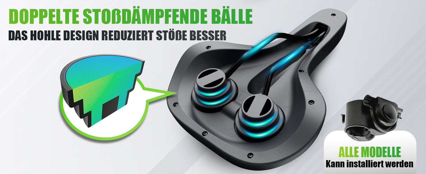 Велосипедне сідло RBRL – Комфортне широке сідло з піною Memory Foam та подвійною амортизацією, водонепроникне, для MTB, BMX, шосе та трекінгу, ергономічне