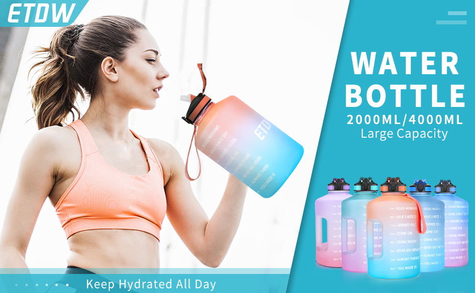 Спортивна пляшка для води 3,78 л з позначками часу та трубочкою, BPA Free, витокозахисна, 3800 мл, блакитна