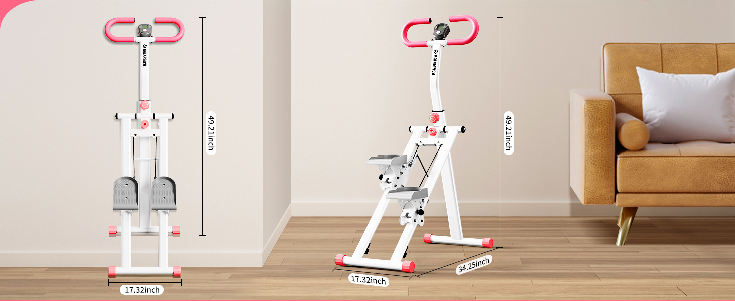 Вертикальний тренажер для кардіо, сходи для дому, вертикальний альпініст з ручкою для тренувань всього тіла, 3 регульовані висоти, LCD-дисплей, компактний та складаний, рожевий
