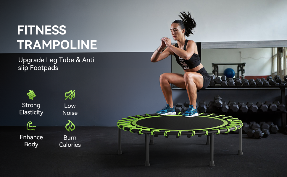 Міні-батут для дорослих, 101,6 см, без поручнів, для фітнесу, зелений