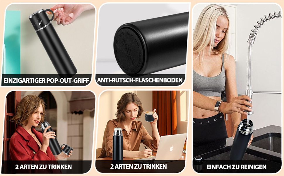 Термос IAGORYUE з нержавіючої сталі, 0.55л, з витокозахисним кришкою та ручкою, двостінний, зберігає тепло/холод до 12 годин, для спорту, офісу, відпочинку на природі, чорний