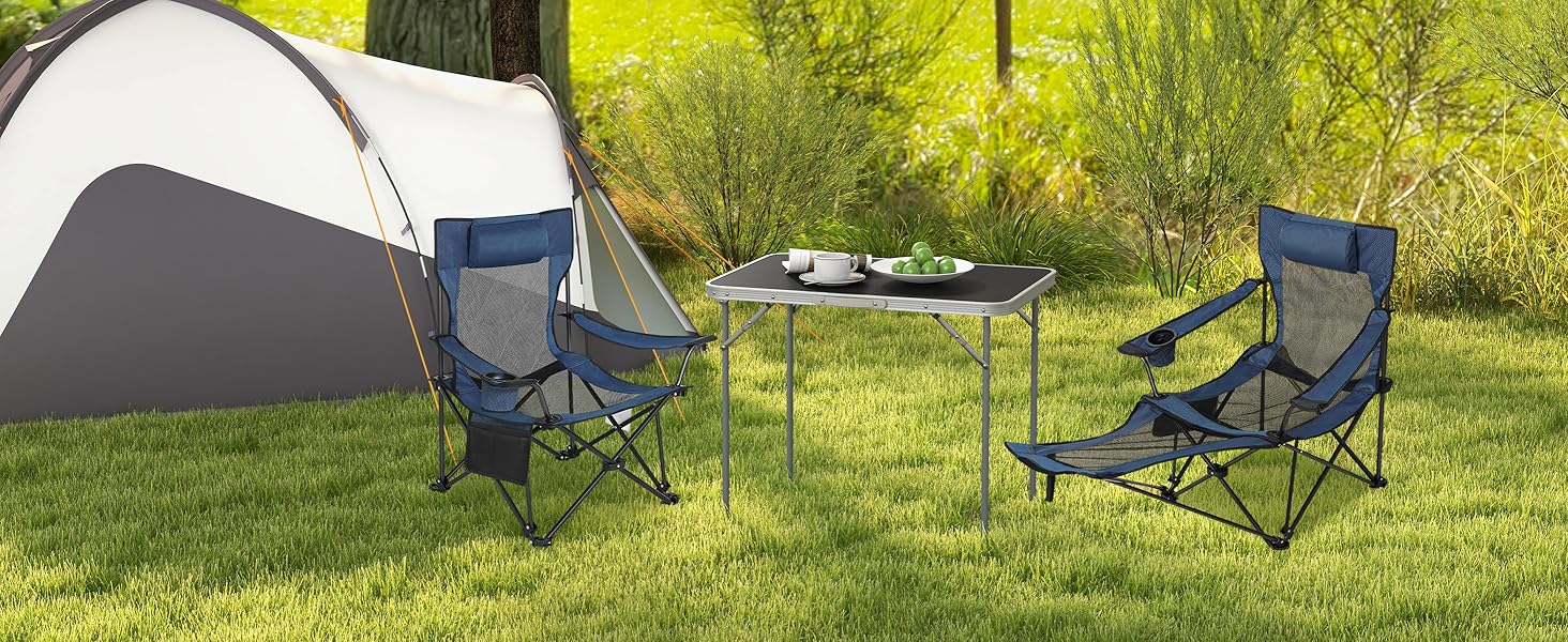 Складний стілець для кемпінгу eSituro, риболовний стілець, стілець для відпочинку на природі з підставкою для ніг та тримачем для напоїв, пляжний стілець з регульованою спинкою, блакитний (1)