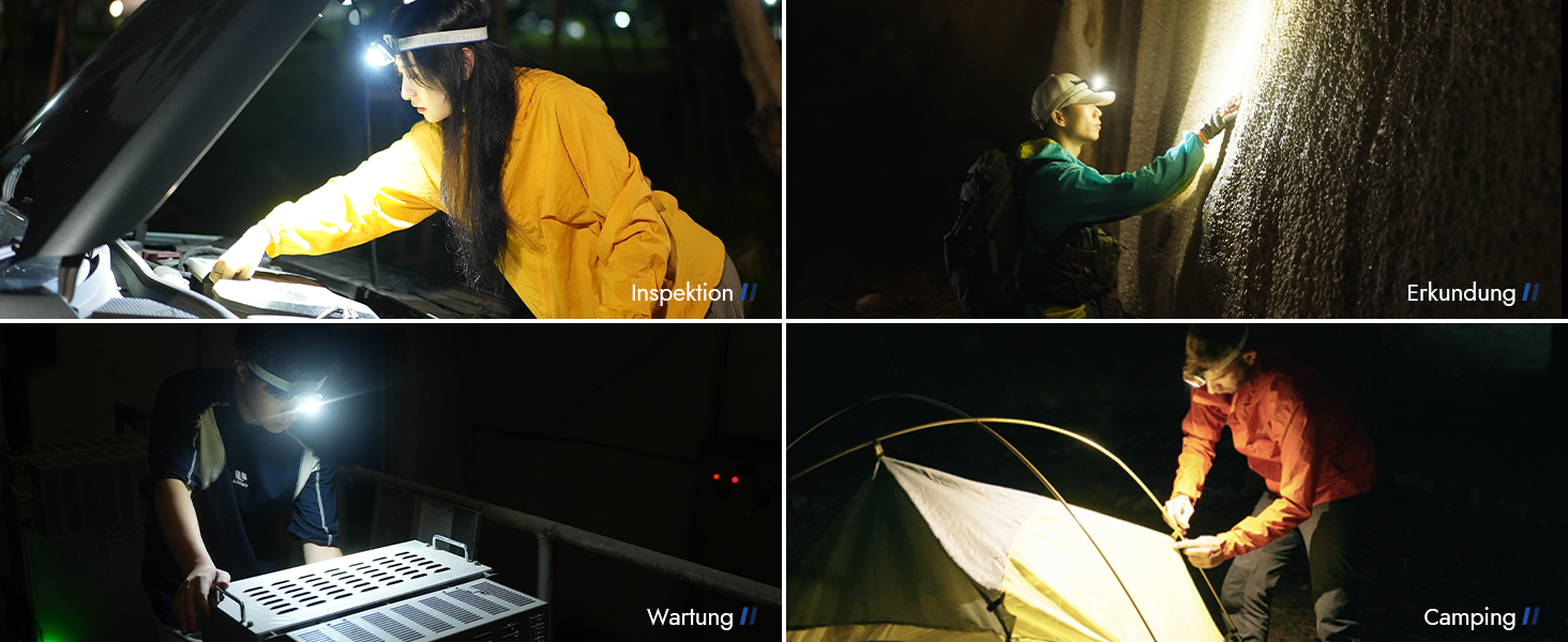 WUBEN H4 - LED налобний ліхтар, 800 люмен, IP68, 10 режимів, червоне світло, для кемпінгу, риболовлі та піших прогулянок, чорний