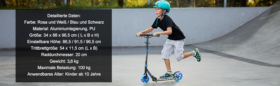 Дитячий трюковий самокат GOPLUS Roller Kinder 10 років, 3-ступенева регулювання висоти, легкий алюмінієвий, складаний, з LED-колесами, гальмом на задньому колесі, ременем та підставкою, до 100 кг, зелений