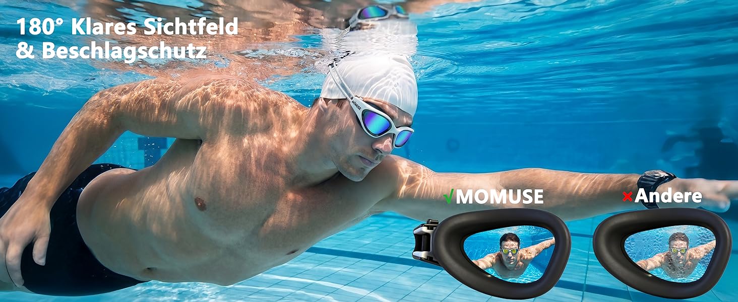 Окуляри для плавання MOMUSE дорослі, дзеркальні, з UV-захистом та антифогом, для чоловіків і жінок, для басейну, пляжу та тренувань (біло-блакитні)