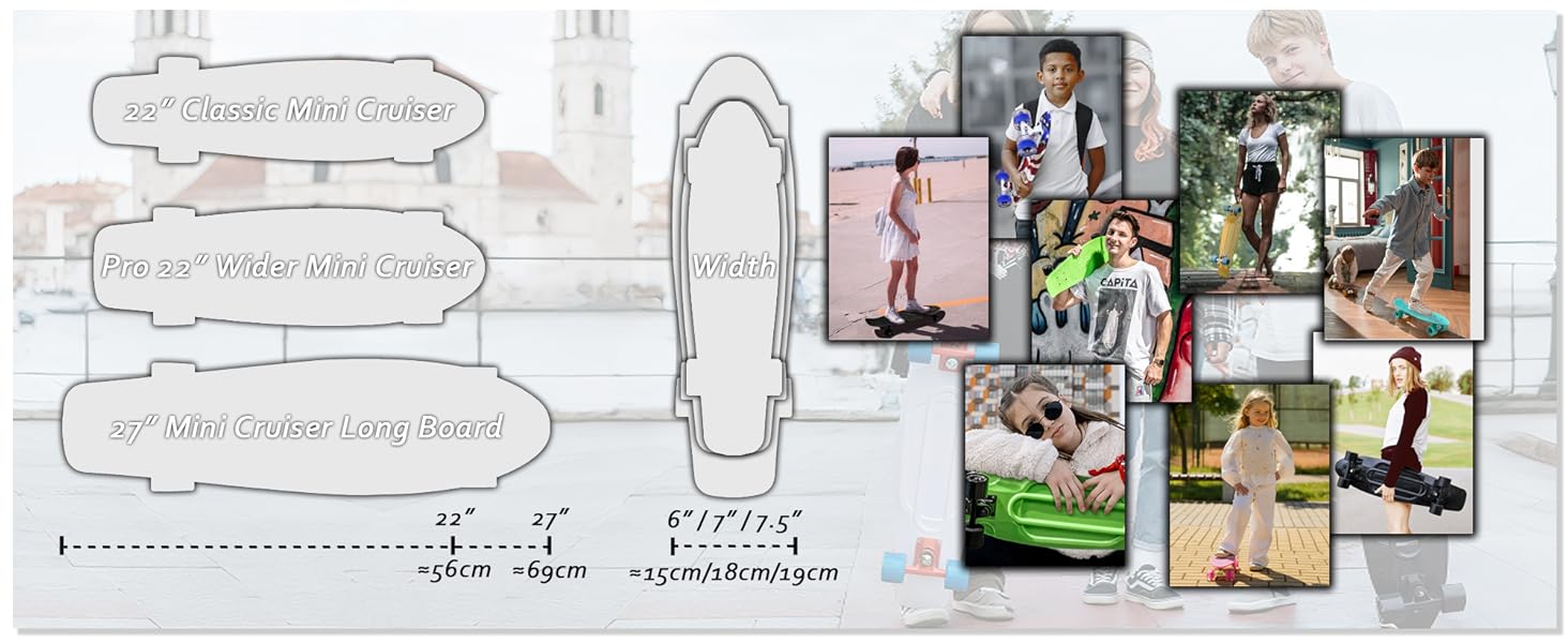 Скейтборд KMX Classic Mini Cruiser 22/27 дюймів для дітей, підлітків та дорослих. Алюмінієві осі, підшипники ABEC-9, колеса 60мм, колір Aqua Blau