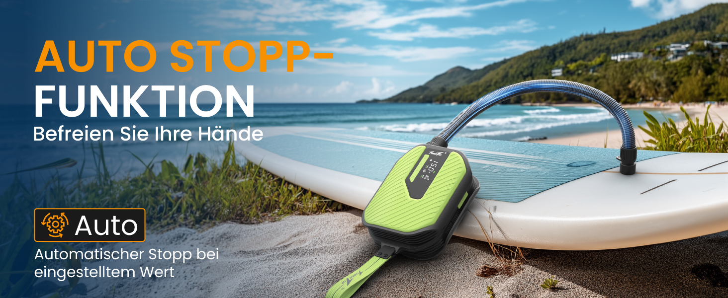 Насос електричний TowerTop для SUP дошки, каяків та автомобілів, 50 PSI, 10500mAh, 8 насадок, зелений