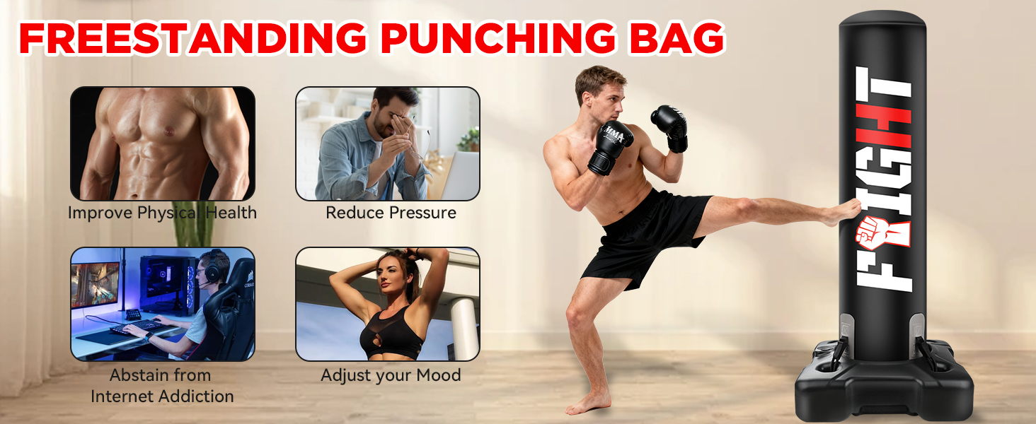 Боксерський мішок стоячий NZQXJXZ 175 см з помпою та рукавичками для боксу, комплект для кікбоксингу, MMA, Муай Тай, домашній спортзал