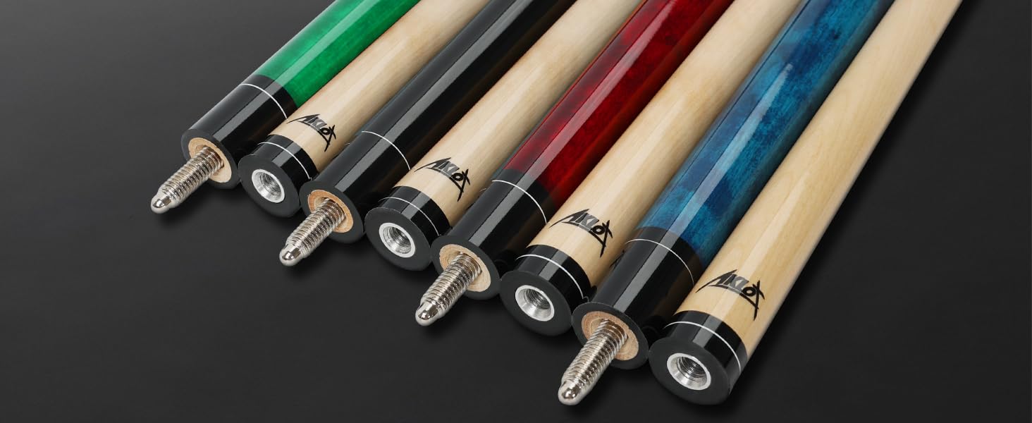 AKLOT Більярдний кий 58' - канадський клен, 13 мм шкіряна вершина, 3D ручка, преміум якість, для професійних гравців, чорний (540г)