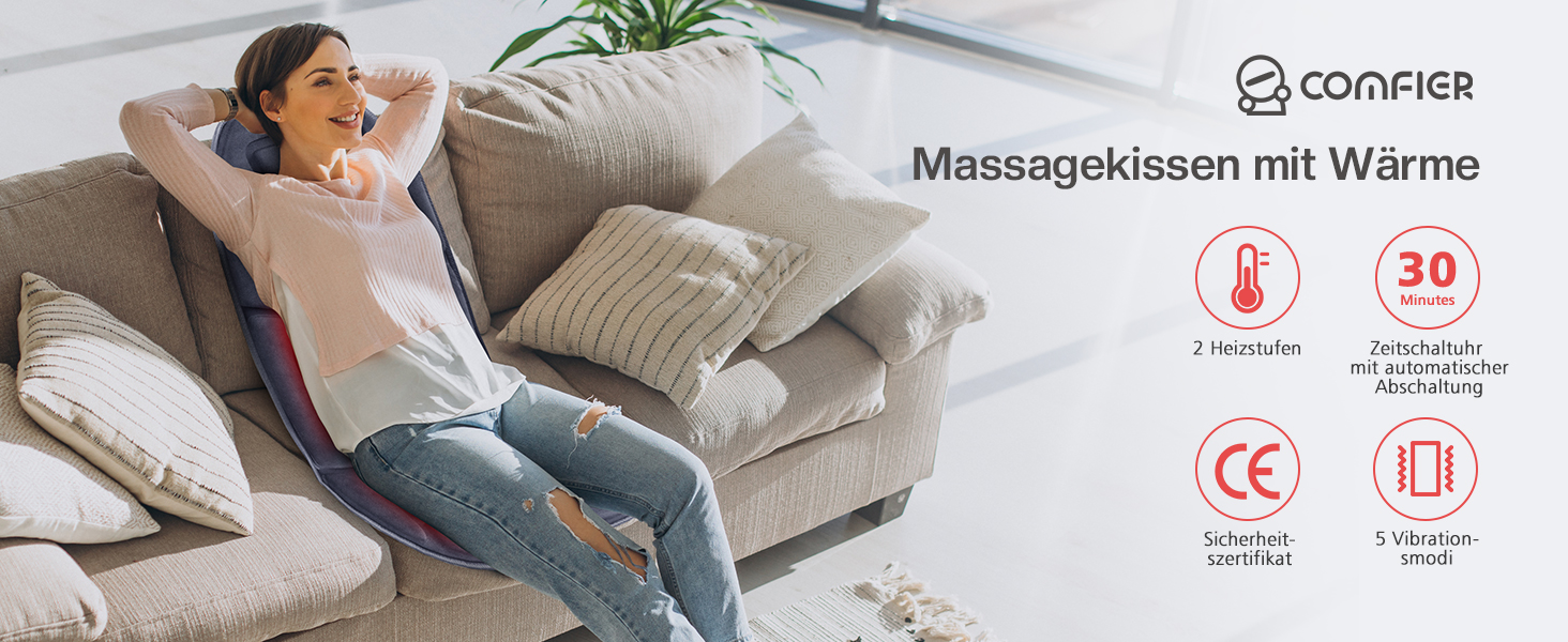 Масажне сидіння Comfier з підігрівом та вібрацією для спини та шиї, подушка для розслаблення, масажер для дому та офісу, подарунок для жінок (Блакитний)