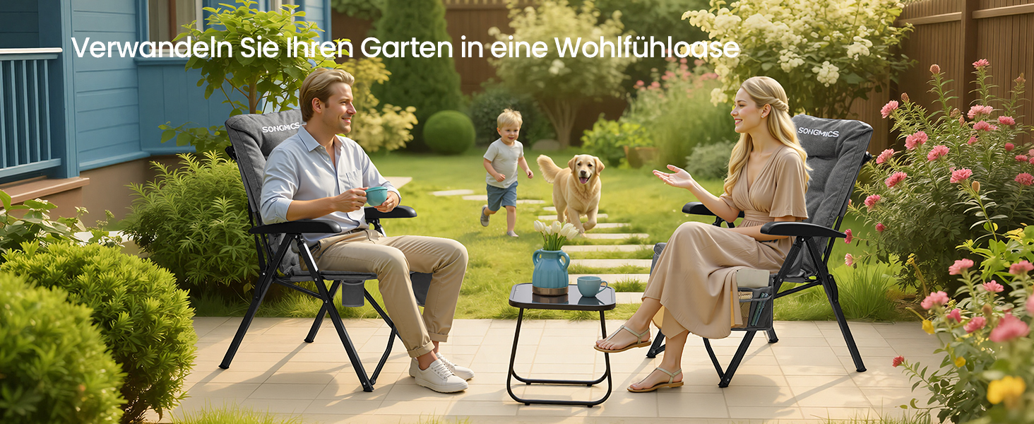 Складаний туристичний стілець SONGMICS для відпочинку та риболовлі, сірий, з регульованою спинкою та кишенями