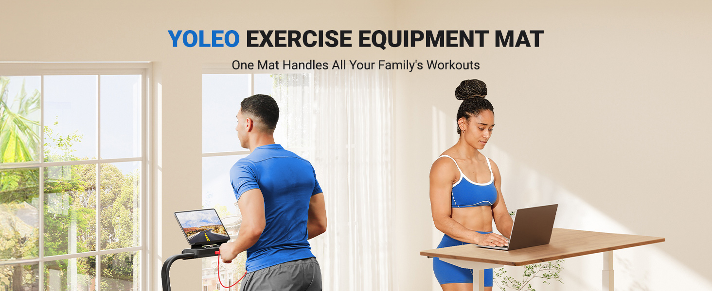 Килимок захисний під бігову доріжку та тренажери Yoleo, 160x75 см, шумопоглинаючий та протиковзкий килим для підлоги під велотренажер, еліпс та лавку для гантелей, чорний