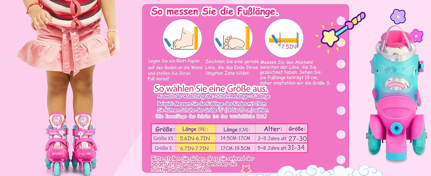 Дитячі ролики Kinder Einhorn для дівчаток та хлопчиків, з підсвічуванням, регульовані, 4 розміри, для початківців, подарунок