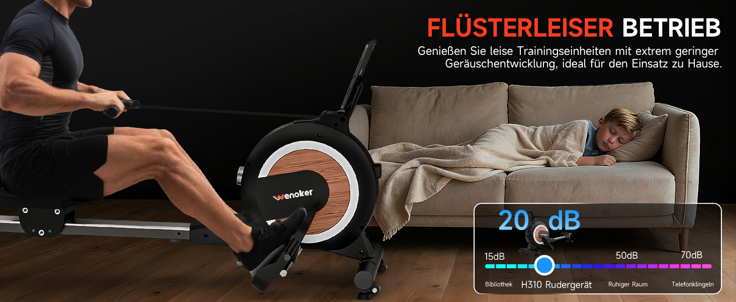 Гребний тренажер Wenoker з магнітним опором, для дому, 32 рівні навантаження, LCD-монітор, 160 кг, з мобільною APP