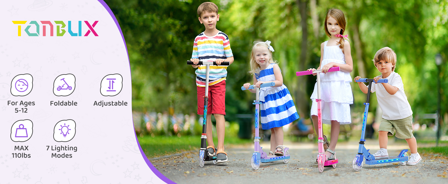 Самокат дитячий TONBUX Roller Kinder 6 років з підсвіткою, регульована висота, складаний, для дітей 5-12 років